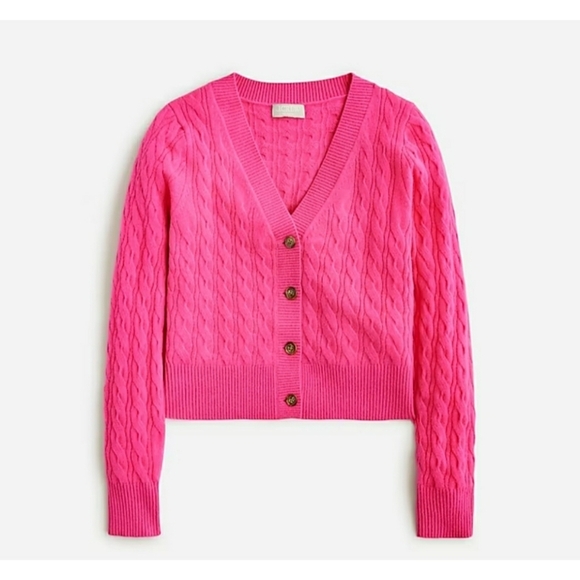 J.Crew Cashmere shrunken cable-knit V-neck cardigan sweater - Picture 1 of 8